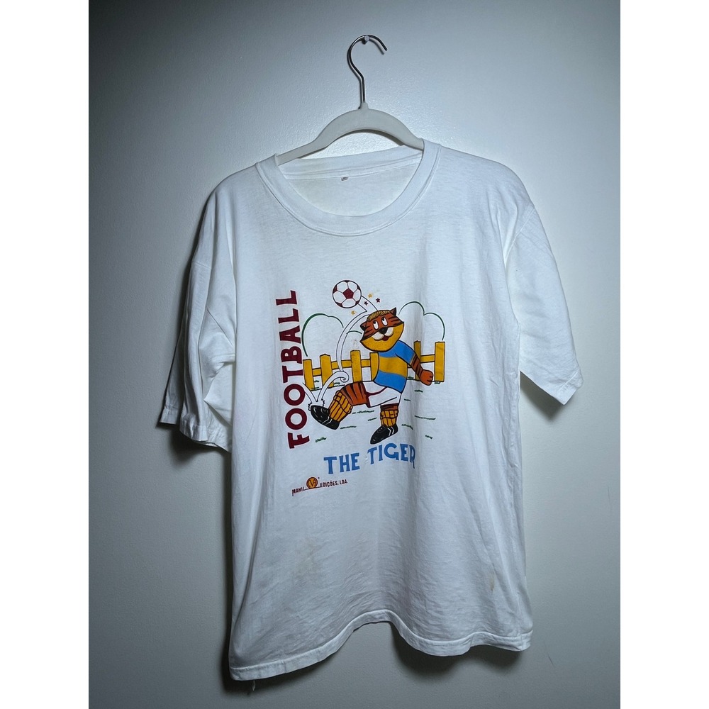 Vintage Manil Edicoes Football‎ The Tiger Graphic T-Shirt White Soccer Retro